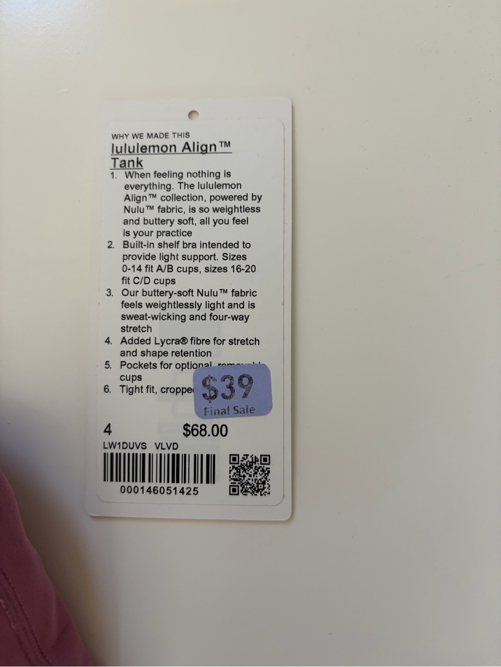 Lululemon align tank- size 4 - Picture 3 of 3